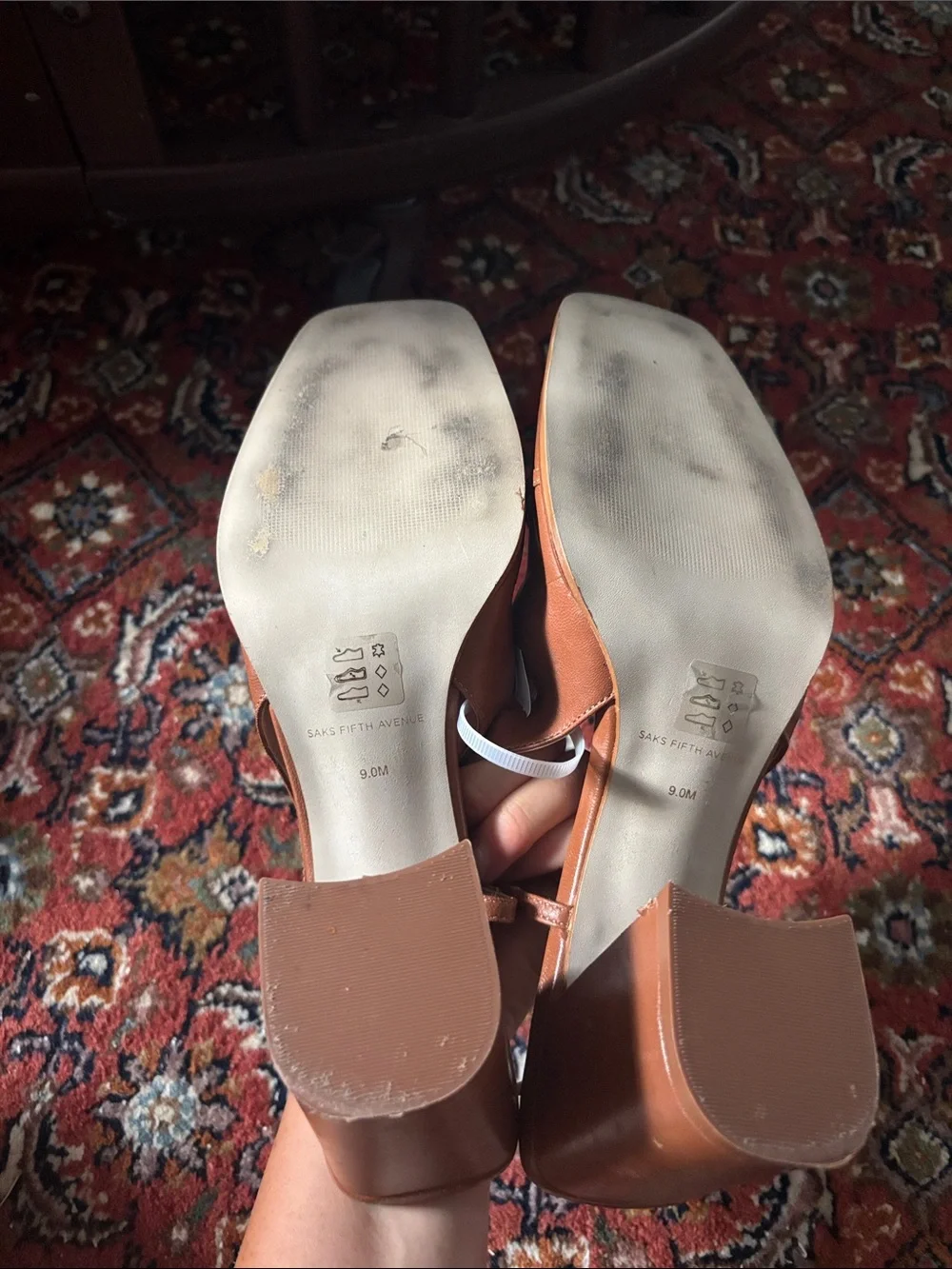 Saks Fifth Avenue Tan Leather Slingback heel Loafers with Gold Bit